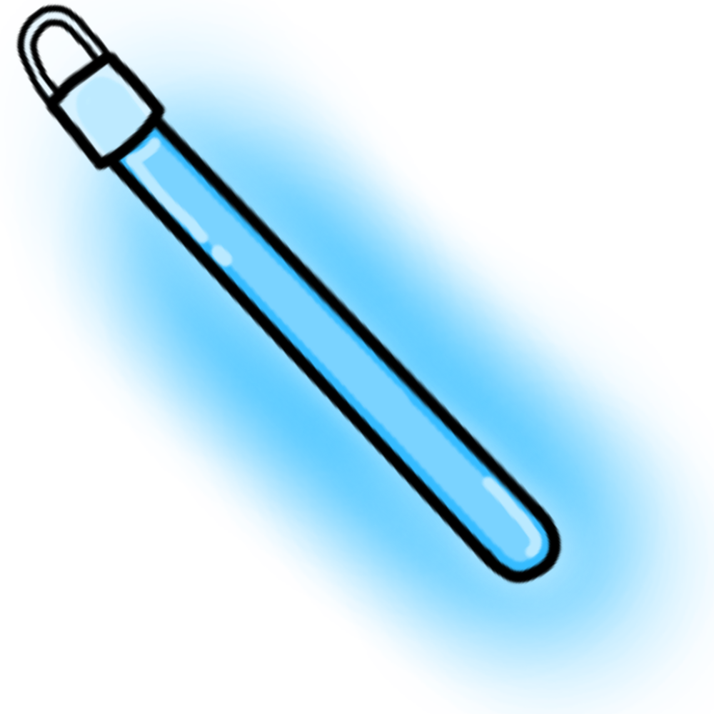 A blue glowstick with a blue glow around it